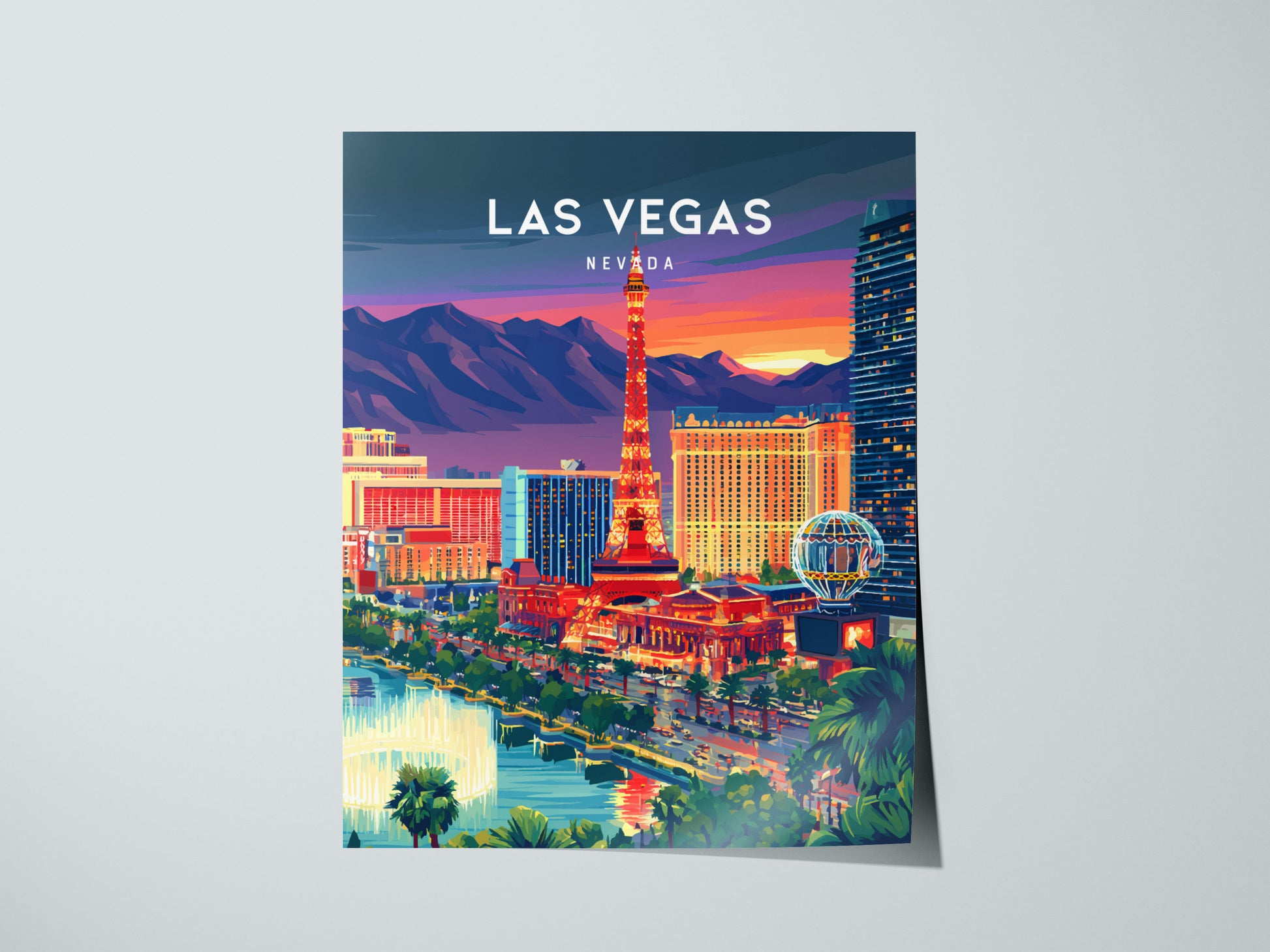 Las Vegas, Nevada Poster | Neon Lights & Desert Skyline Wall Art — giclée print detail on matte paper