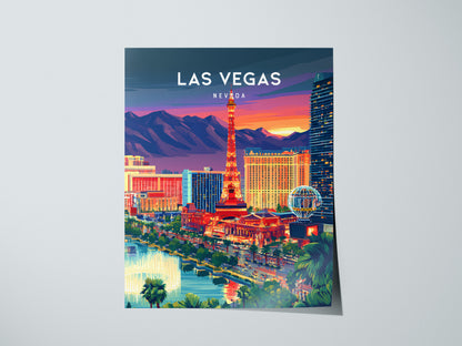 Las Vegas, Nevada Poster | Neon Lights & Desert Skyline Wall Art — giclée print detail on matte paper