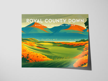 Royal County Down, Newcastle, Northern Ireland Poster | Landscape Links Poster Golf Wall Art — giclée print detail on matte p