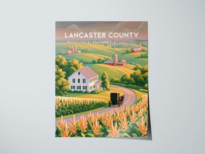 Lancaster County, Pennsylvania Poster | Rolling Farmland & Covered Bridge Wall Art — giclée print detail on matte paper