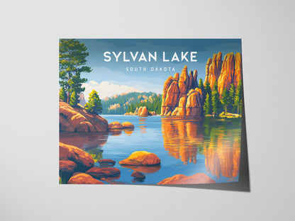 Sylvan Lake Landscape, South Dakota Poster | Custer State Park Vacation Wall Art — giclée print detail on matte paper