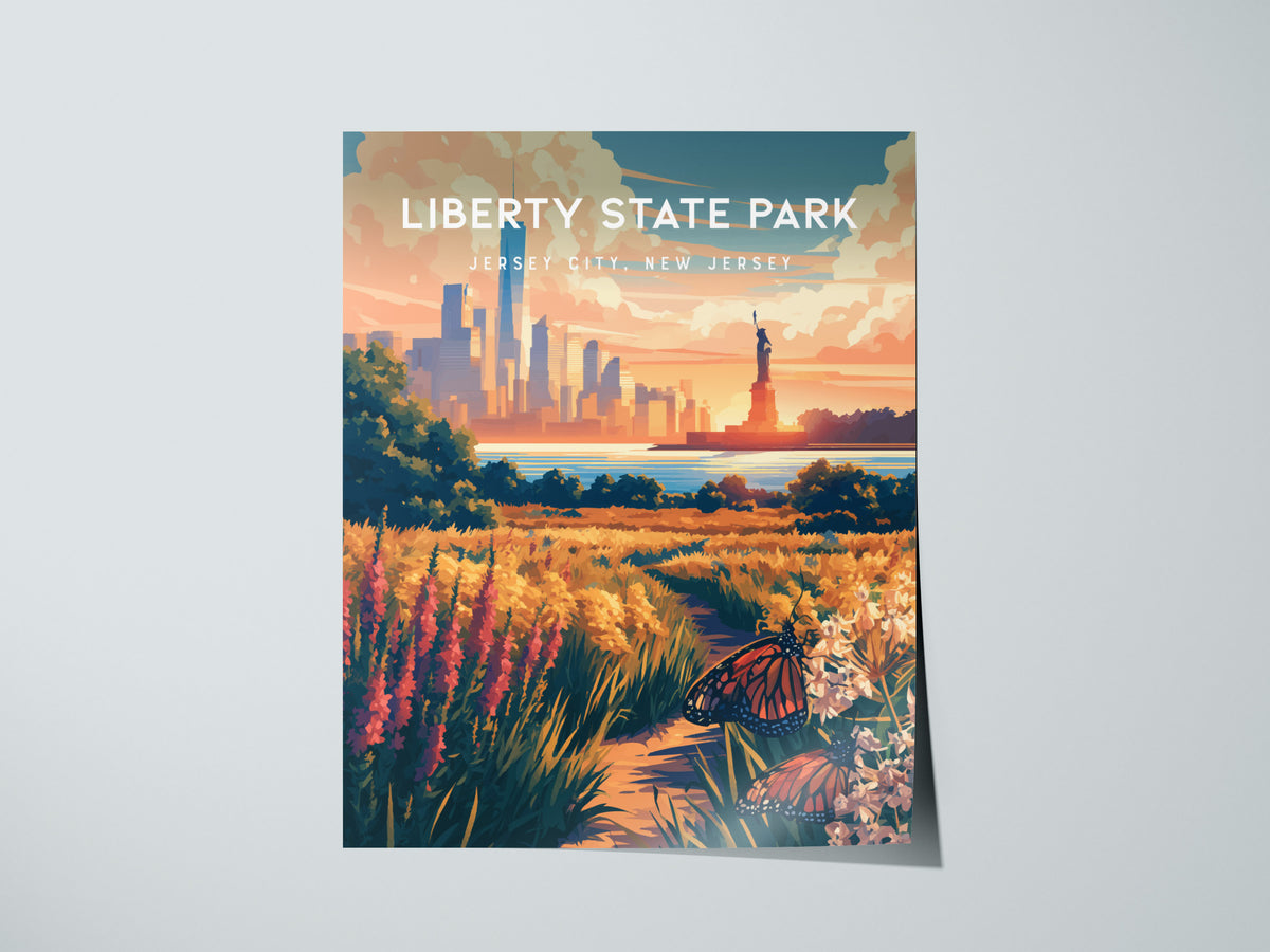 Liberty State Park, Jersey City, New Jersey Poster | Skyline & Harbor Travel Wall Art — giclée print detail on matte paper
