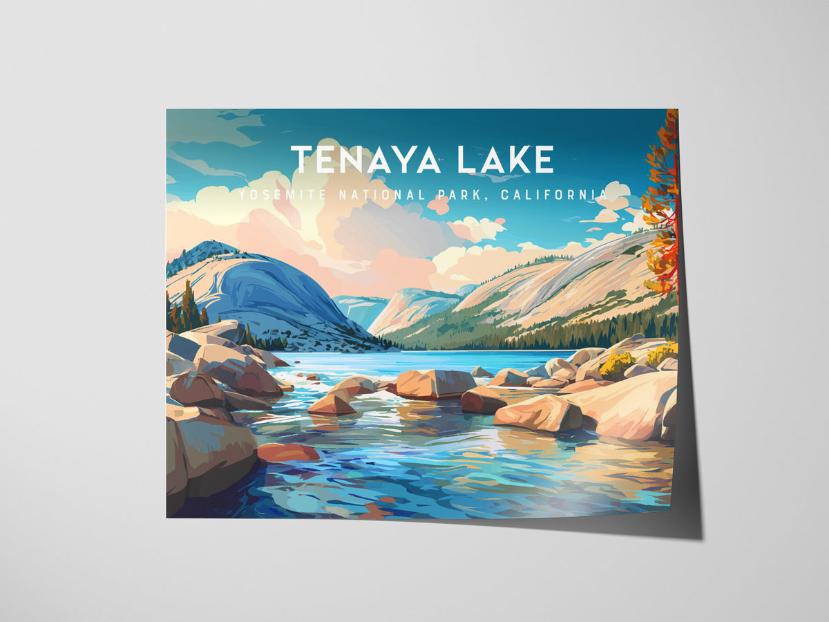 Tenaya Lake Landscape Poster | Yosemite National Park, California Travel Wall Art — giclée print detail on matte paper