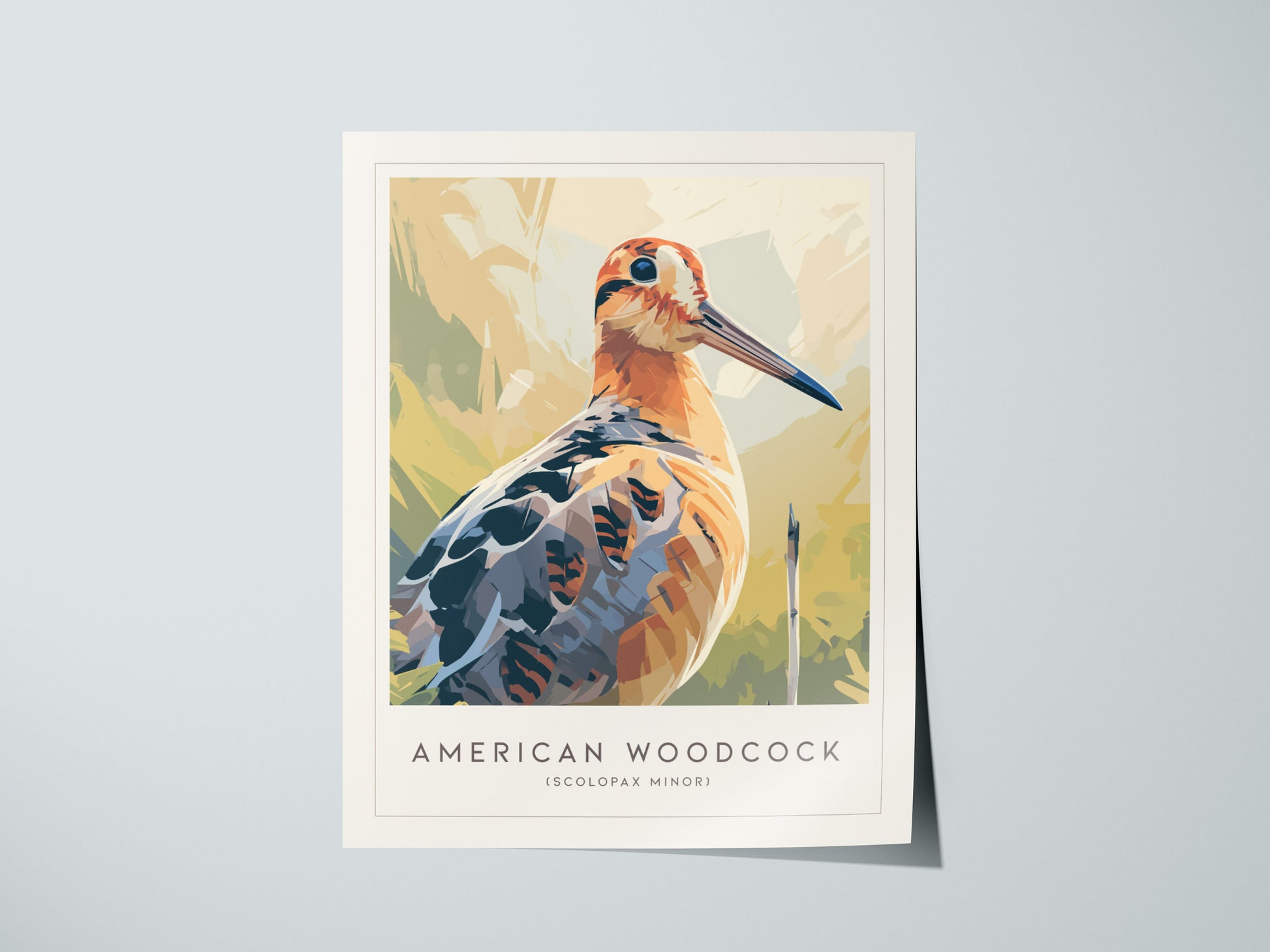 American Woodcock Poster | Woodland Shorebird Nature Illustration Wall Art — giclée print detail on matte paper
