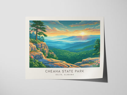 Cheaha State Park Landscape Matte Border Poster | Delta, Alabama Travel Wall Art Framed or Unframed — giclée print detail on