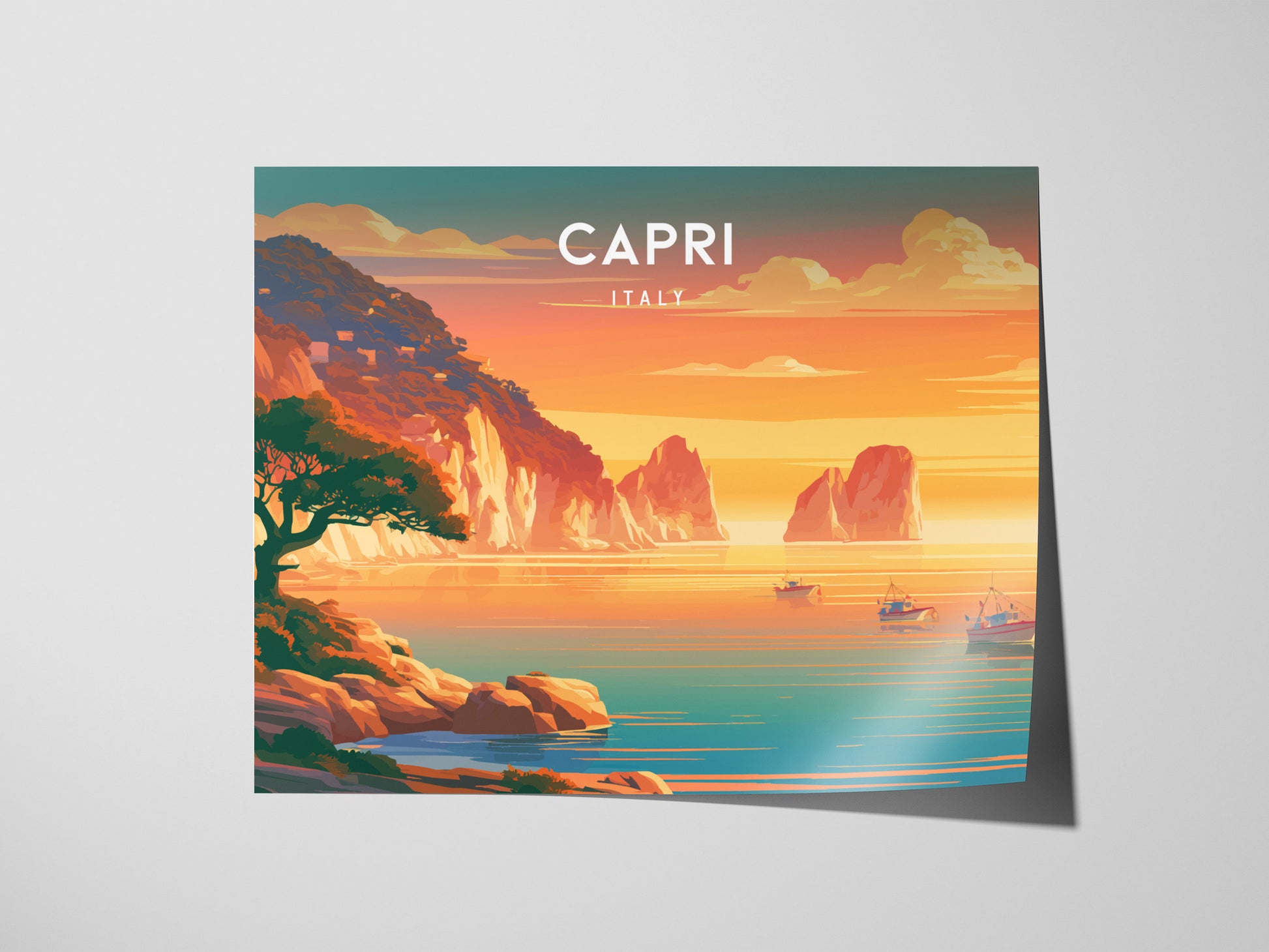 Capri Landscape Poster | Italy Destination Print Framed or Unframed Wall Art — giclée print detail on matte paper