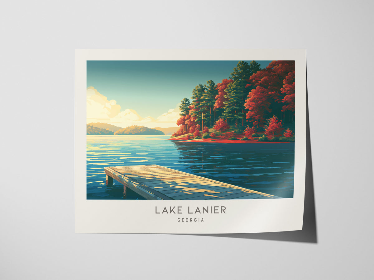 Lake Lanier Landscape Matte Border Poster | Georgia Travel Gift Framed or Unframed — giclée print detail on matte paper