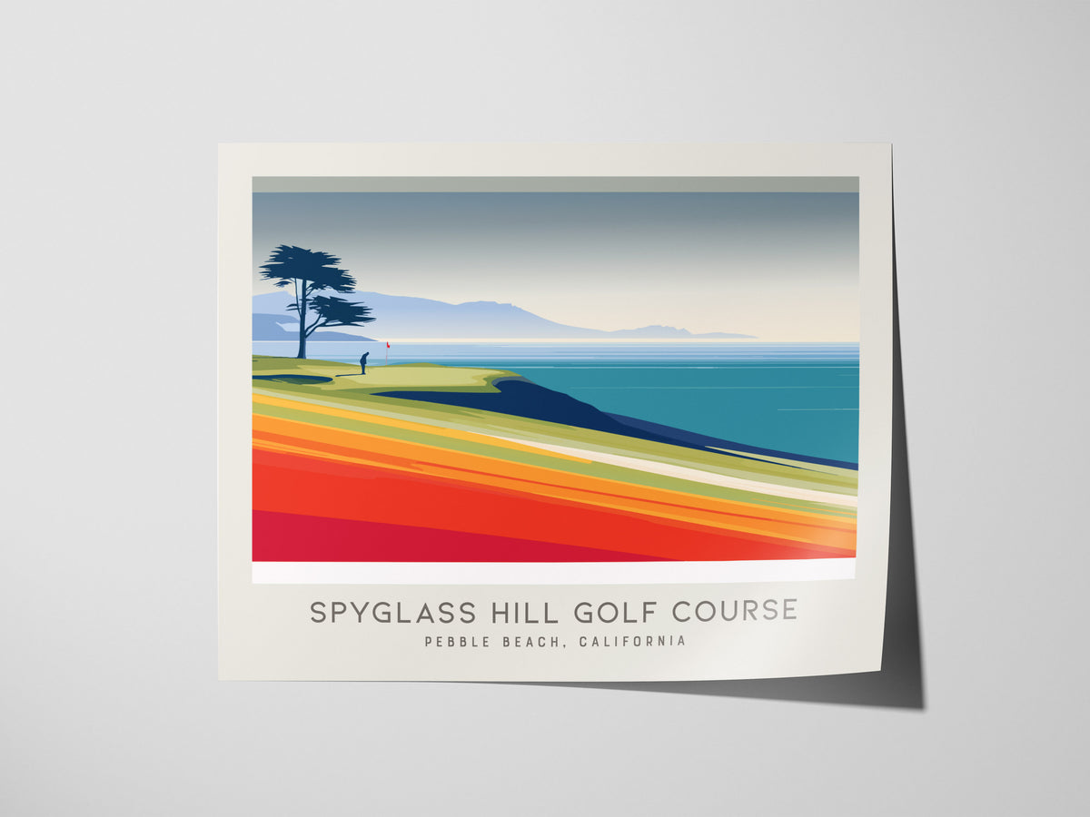 Spyglass Hill Golf Course Landscape Matte Border Poster | Pebble Beach, California Golf Course Print Wall Art — giclée print