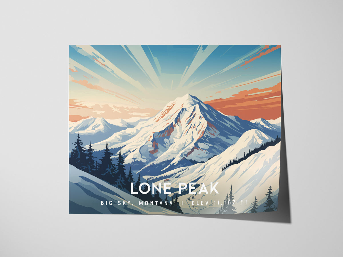 Lone Peak, Big Sky, Montana Landscape Poster | Mountain Destination Print Wall Art — giclée print detail on matte paper