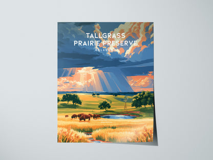 Tallgrass Prairie Preserve, Oklahoma Poster | Golden Plains & Bison Framed or Unframed Wall Art — giclée print detail on matt