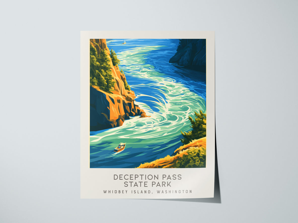 Deception Pass State Park Matte Border Poster | Whidbey Island, Washington Coastal Beach Decor — giclée print detail on matte