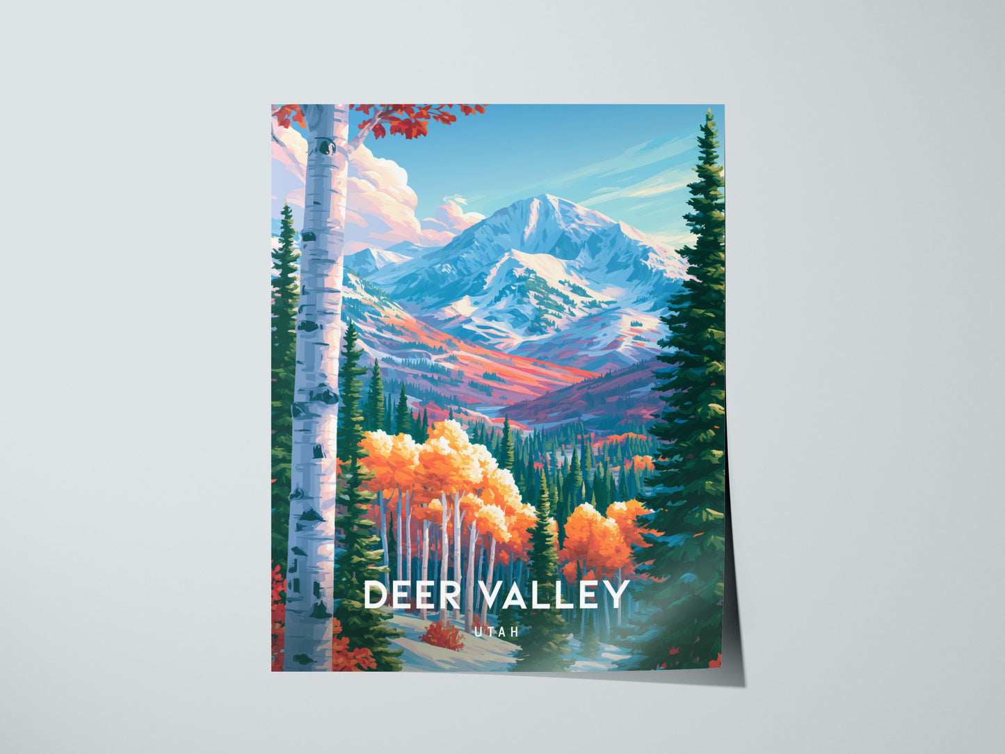 Deer Valley, Utah Poster | Alpine Ski Lodge Mountain Wall Art — giclée print detail on matte paper