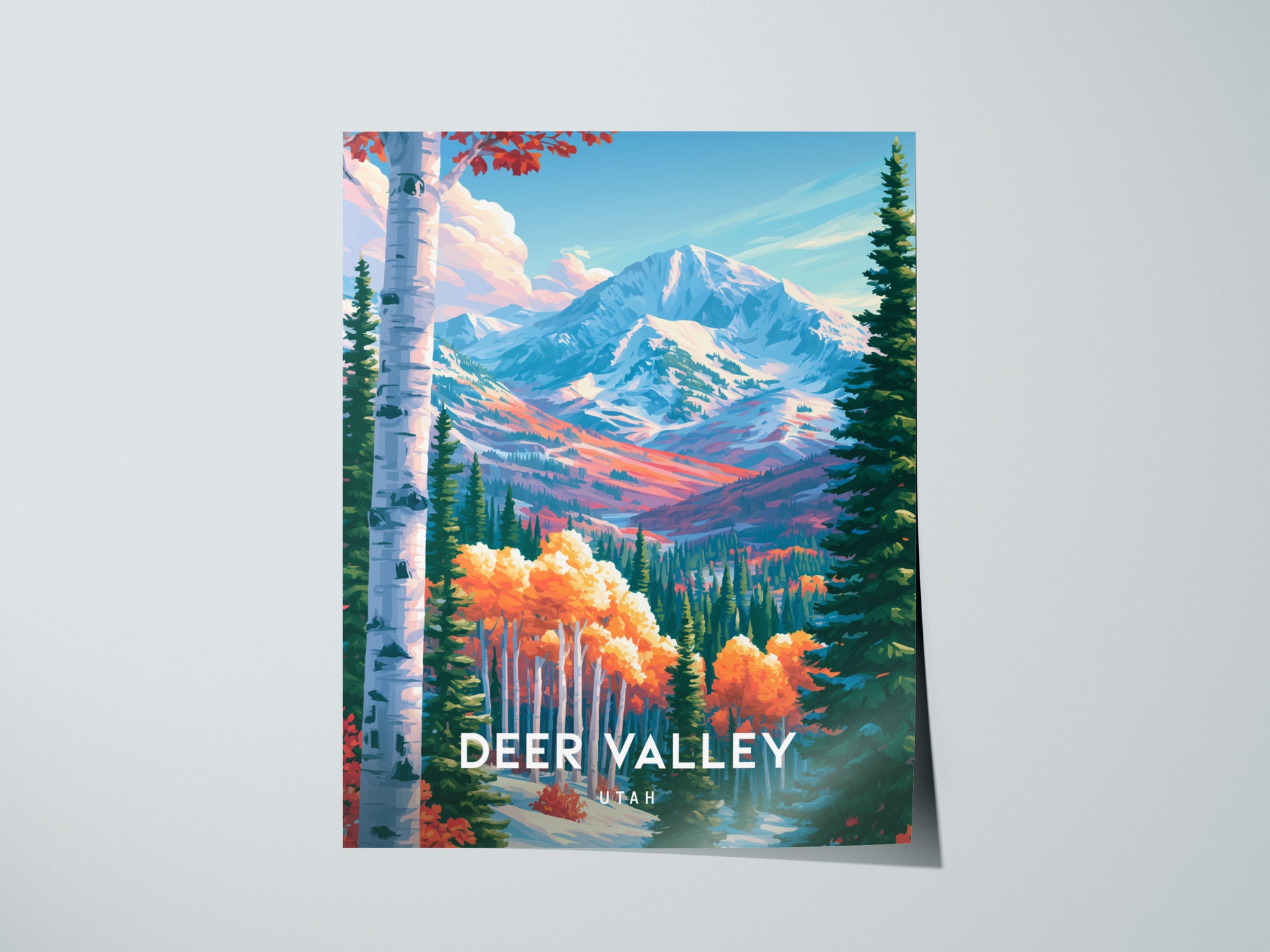 Deer Valley, Utah Poster | Alpine Ski Lodge Mountain Wall Art — giclée print detail on matte paper
