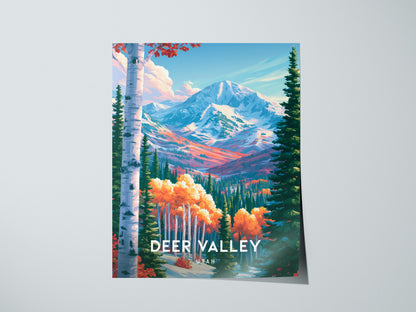Deer Valley, Utah Poster | Alpine Ski Lodge Mountain Wall Art — giclée print detail on matte paper