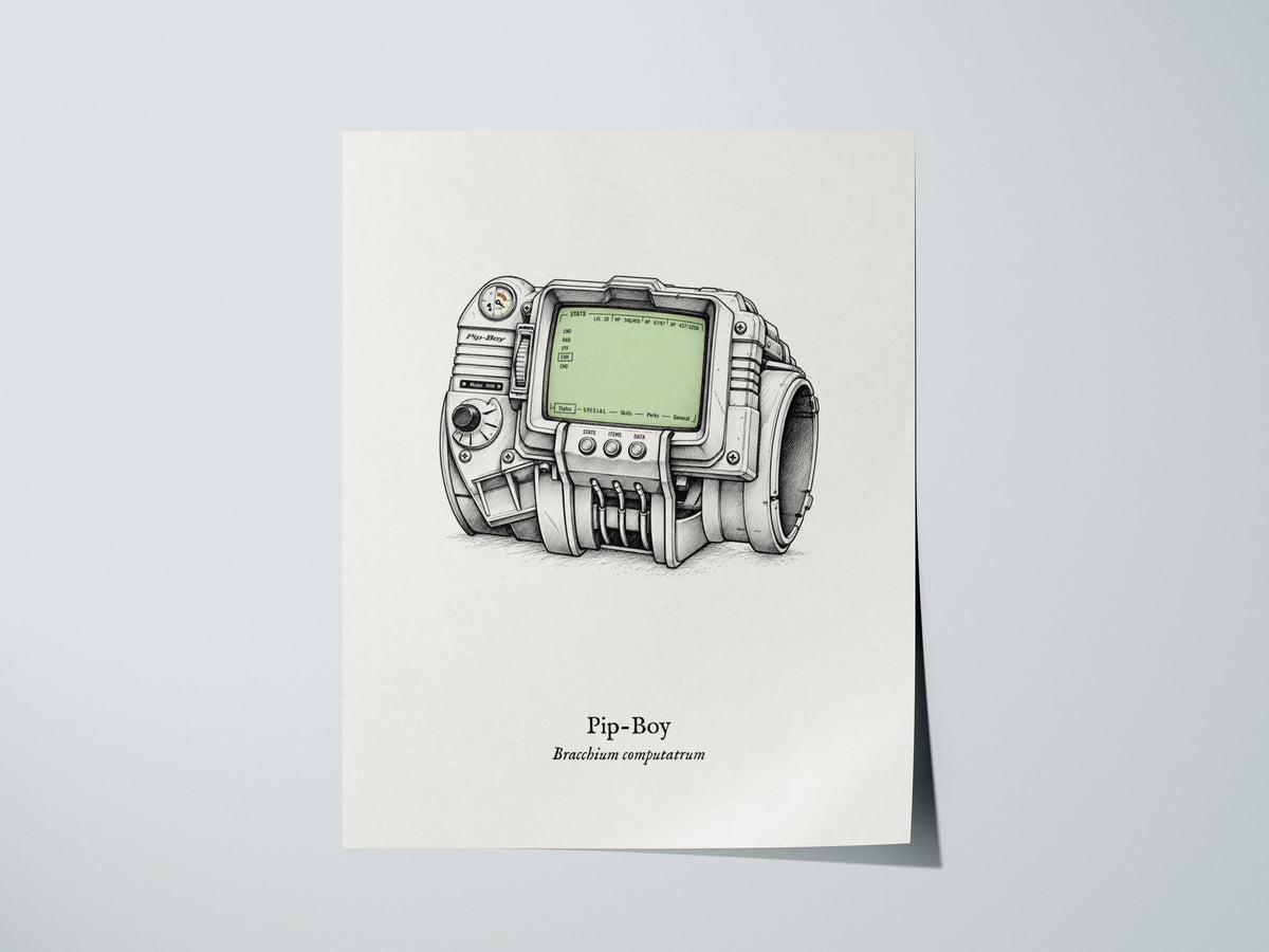 Pip-Boy Poster | Bracchium Computatrum Vintage Scientific Ink Illustration Wall Art — giclée print detail on matte paper