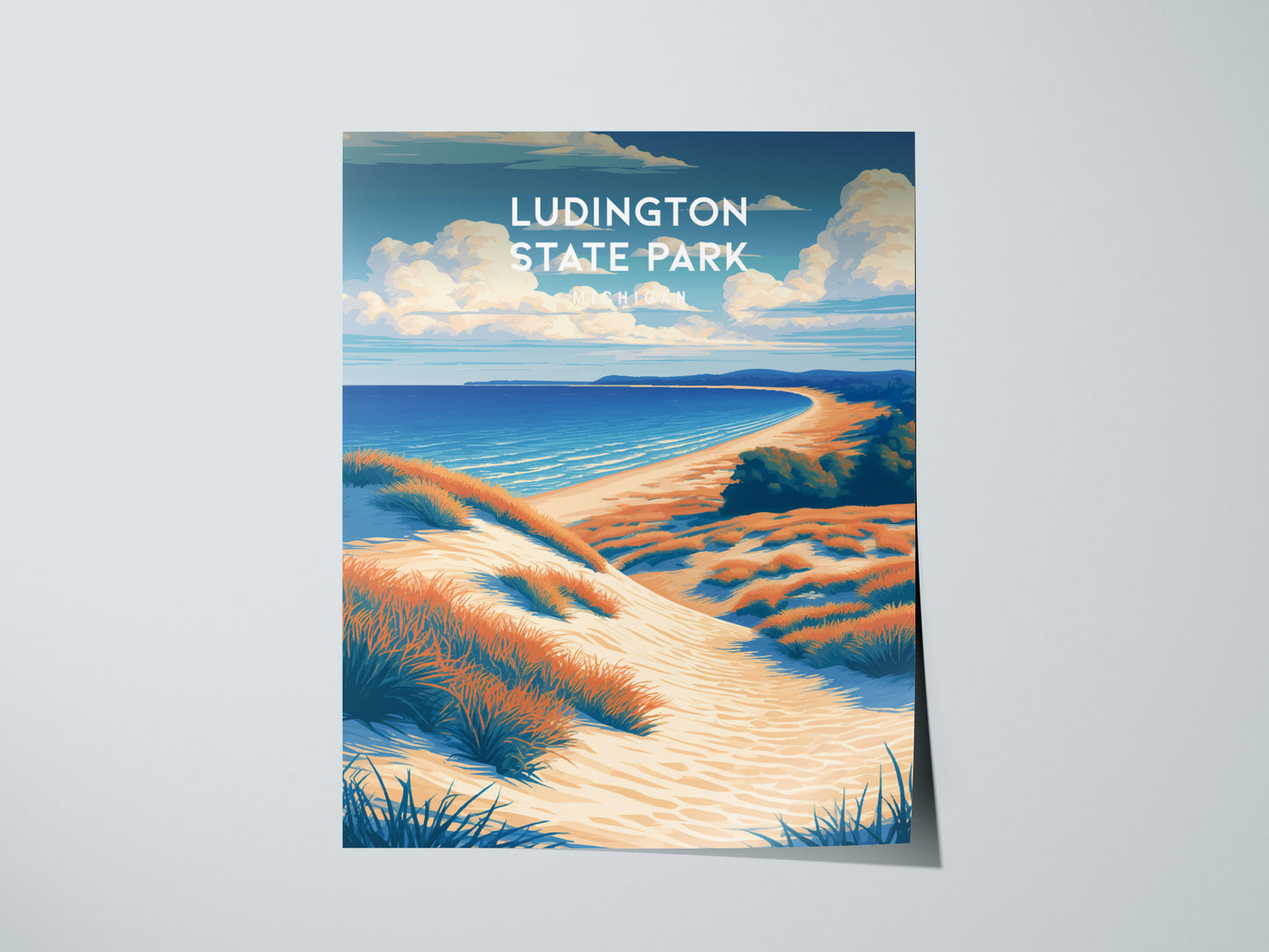 Ludington State Park, Michigan Poster | Dunes & Lighthouse Lakeshore Wall Art — giclée print detail on matte paper