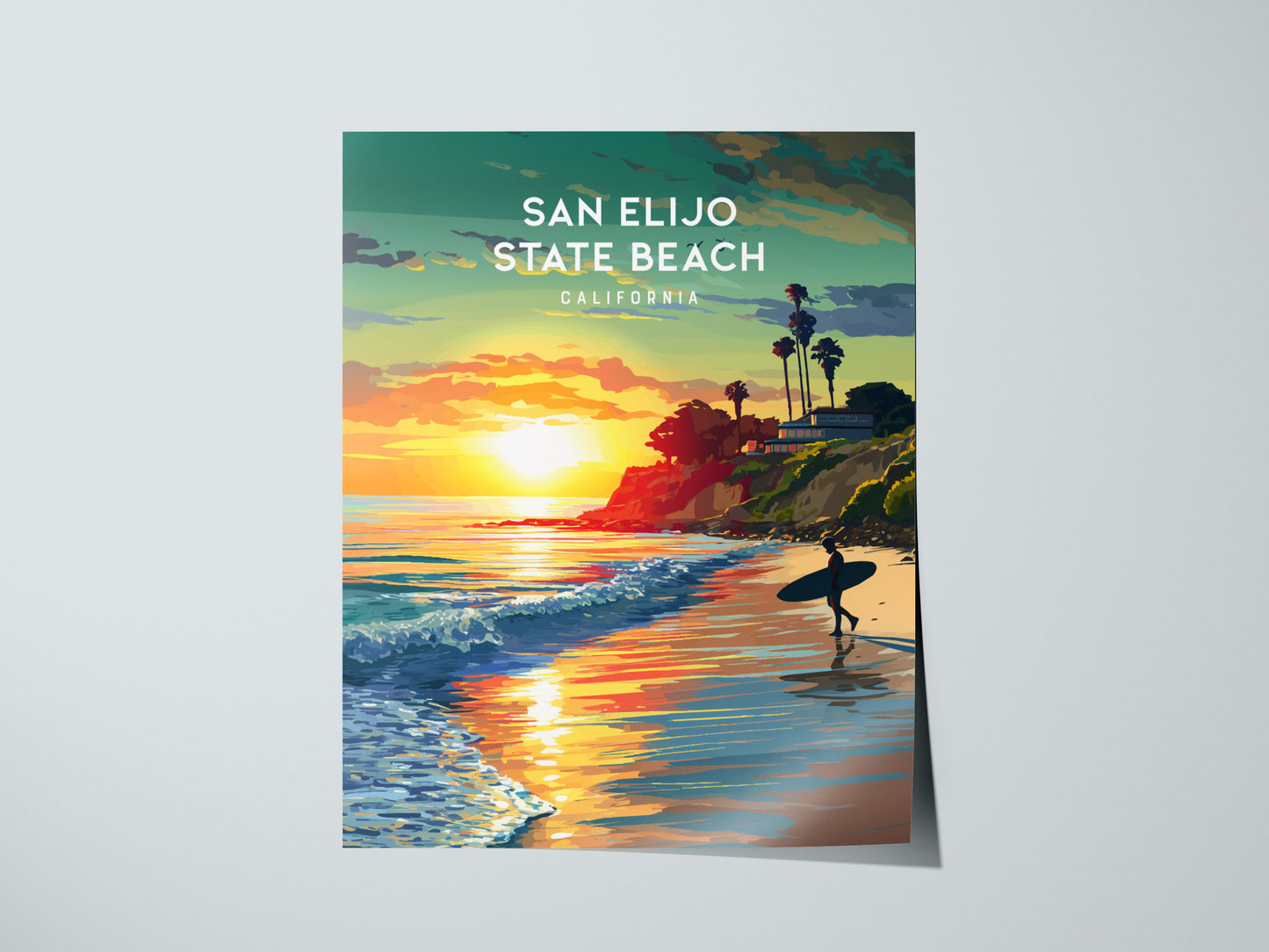 San Elijo State Beach, California Poster | Golden Bluffs & Ocean Breeze Wall Art — giclée print detail on matte paper