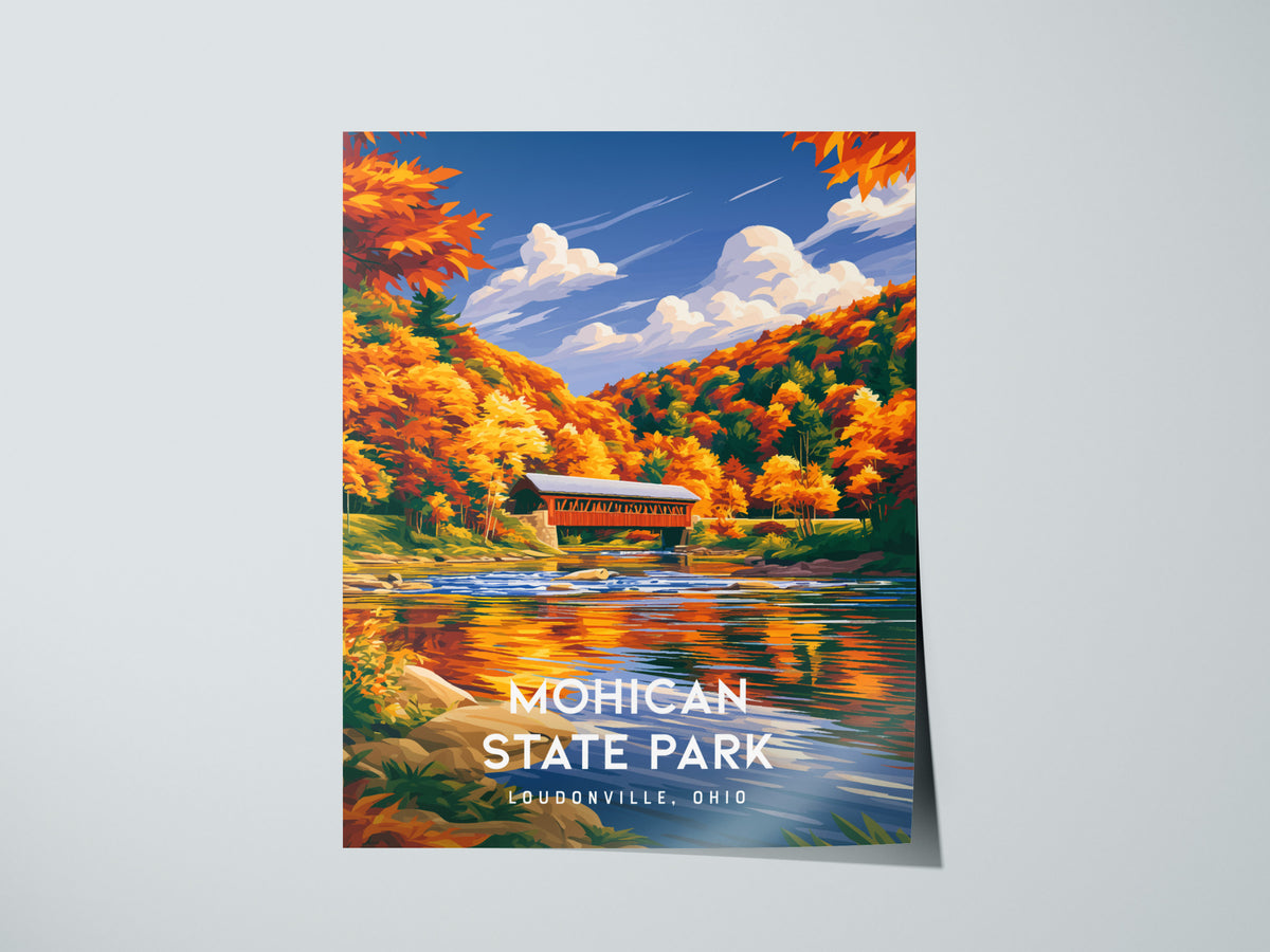 Mohican State Park, Loudonville, Ohio Poster | Wilderness River & Forest Travel Wall Art — giclée print detail on matte paper
