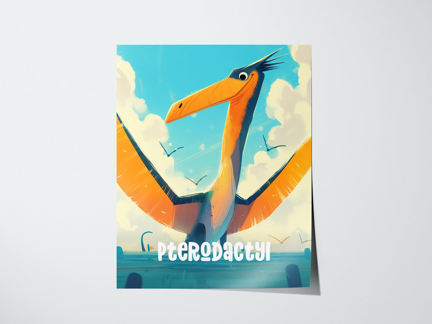 Pterodactyl Poster | Dinosaur Kids Room Wall Art | Nursery Dino Print