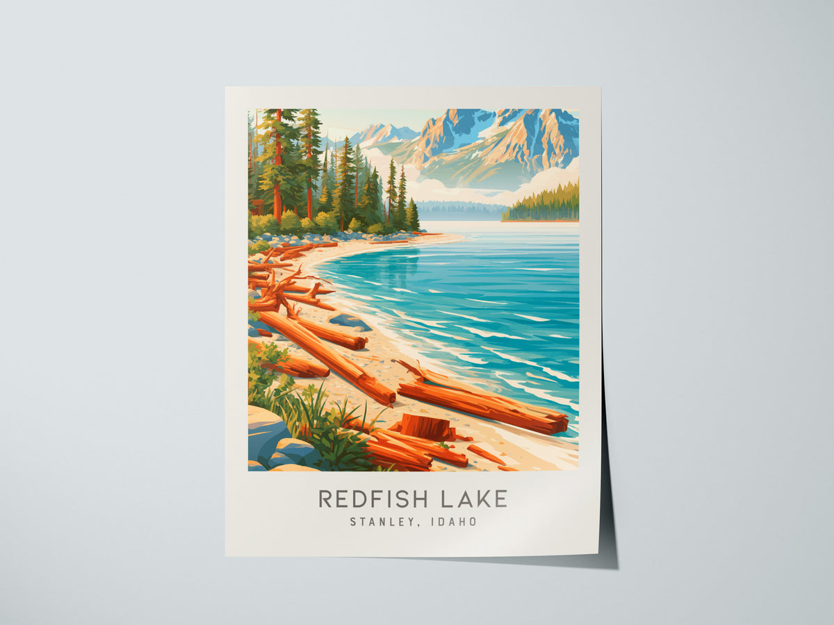 Redfish Lake Matte Border Poster | Stanley, Idaho Travel Wall Art — giclée print detail on matte paper