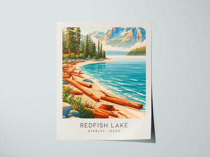 Redfish Lake Matte Border Poster | Stanley, Idaho Travel Wall Art — giclée print detail on matte paper