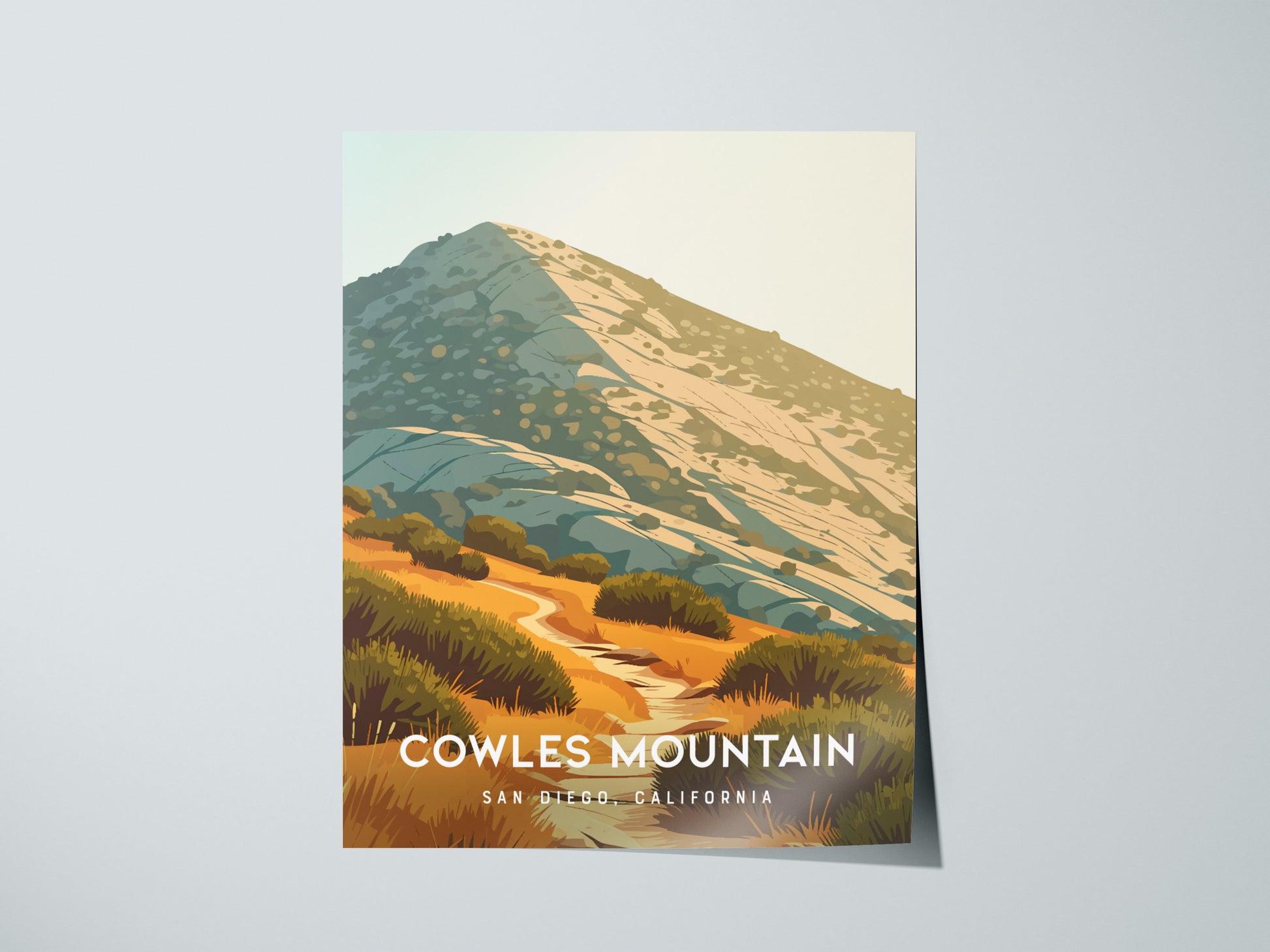 Cowles Mountain, San Diego Poster | Golden Summit Trail Panorama Wall Art — giclée print detail on matte paper