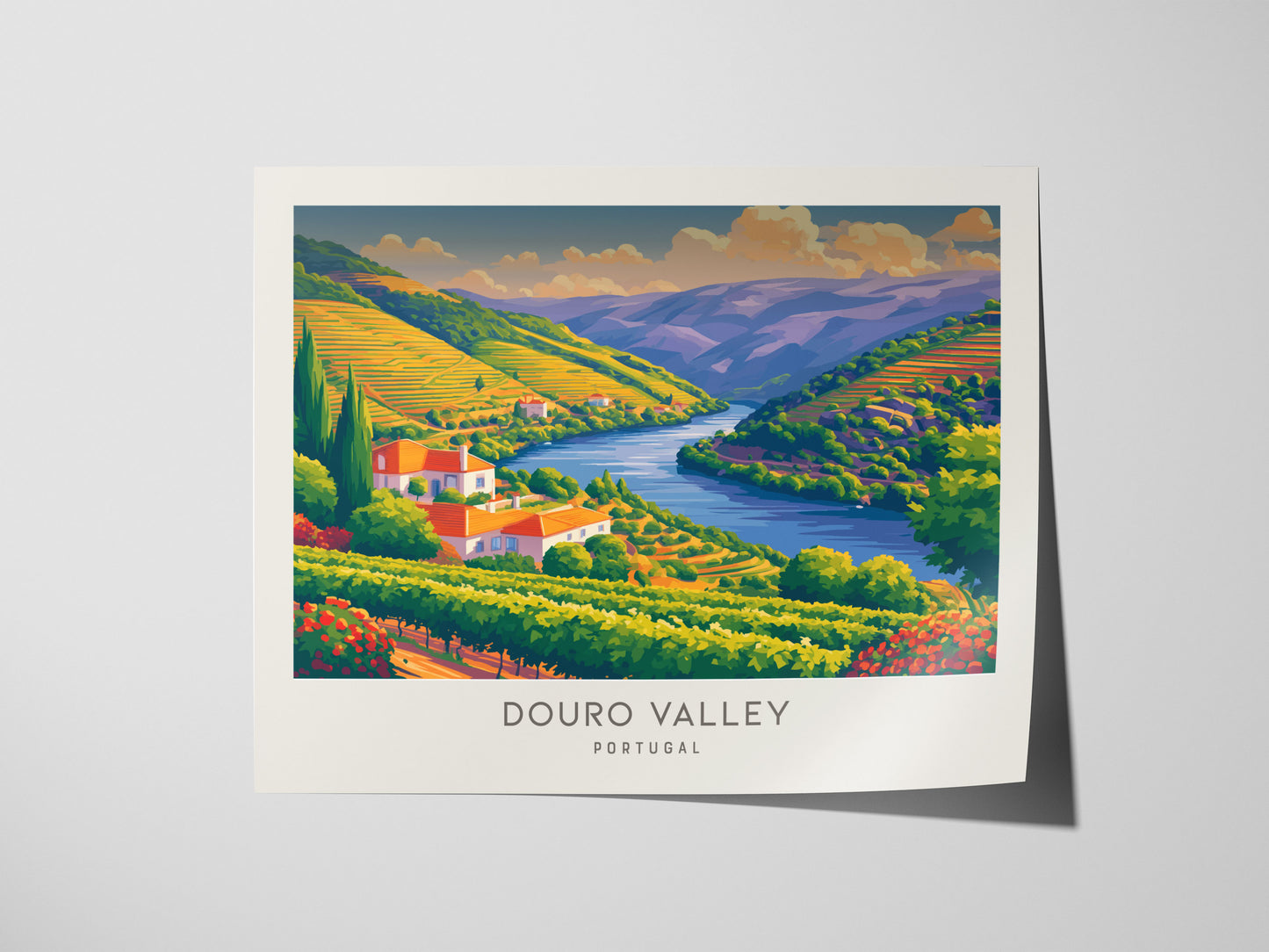 Douro Valley Landscape Matte Border Poster | Portugal Travel Wall Art — giclée print detail on matte paper