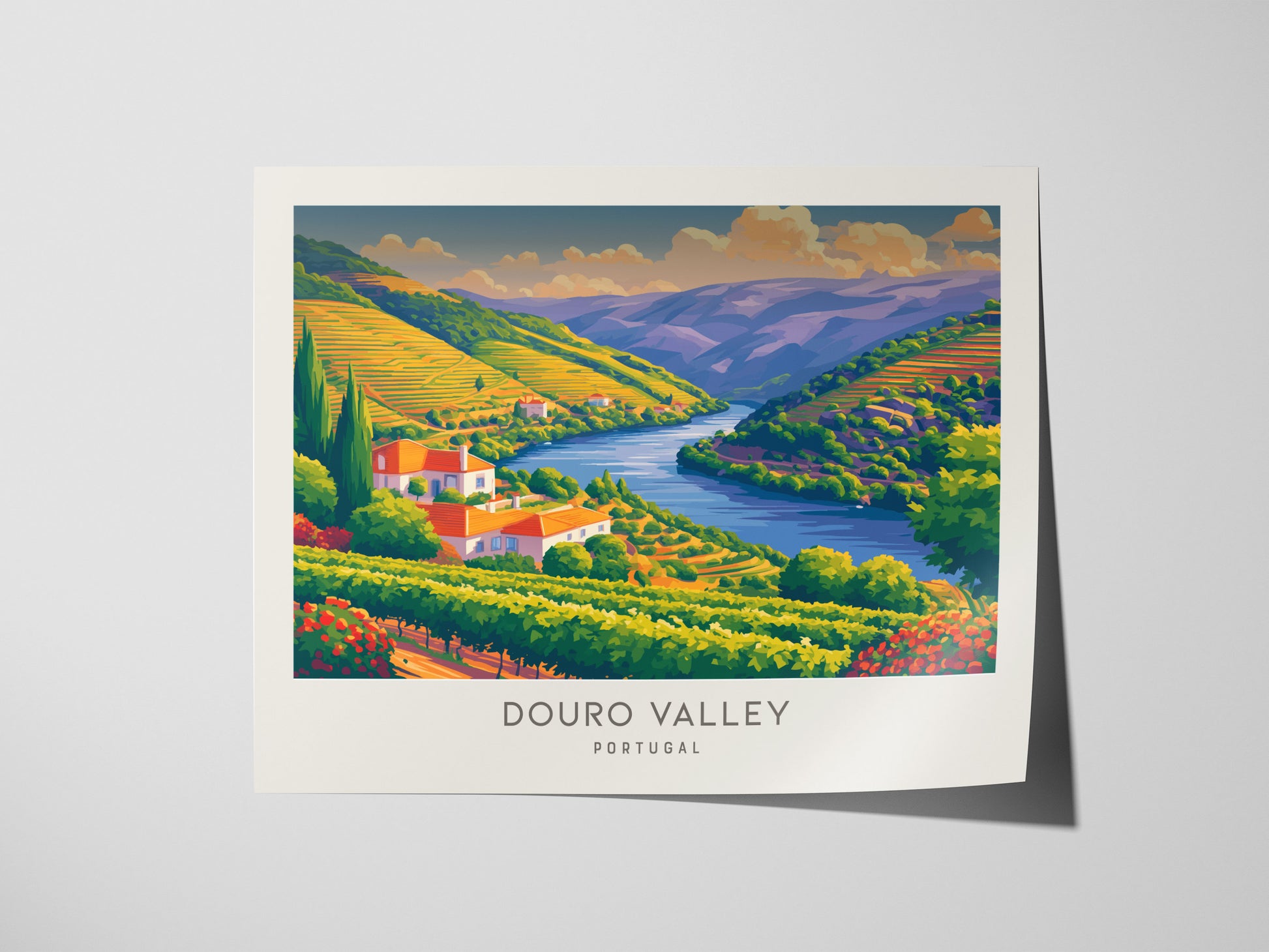 Douro Valley Landscape Matte Border Poster | Portugal Travel Wall Art — giclée print detail on matte paper