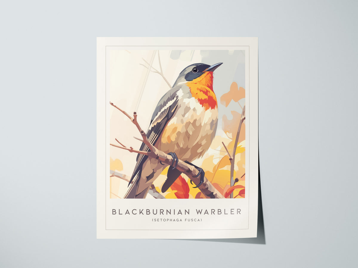 Blackburnian Warbler, Setophaga fusca Poster | Fiery Songbird Nature Print Wall Art — giclée print detail on matte paper