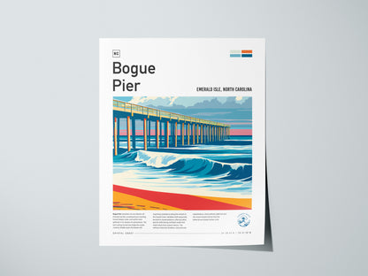 Bogue Pier, Emerald Isle, North Carolina Poster | Surf Wall Art & Beach House Decor — giclée print detail on matte paper