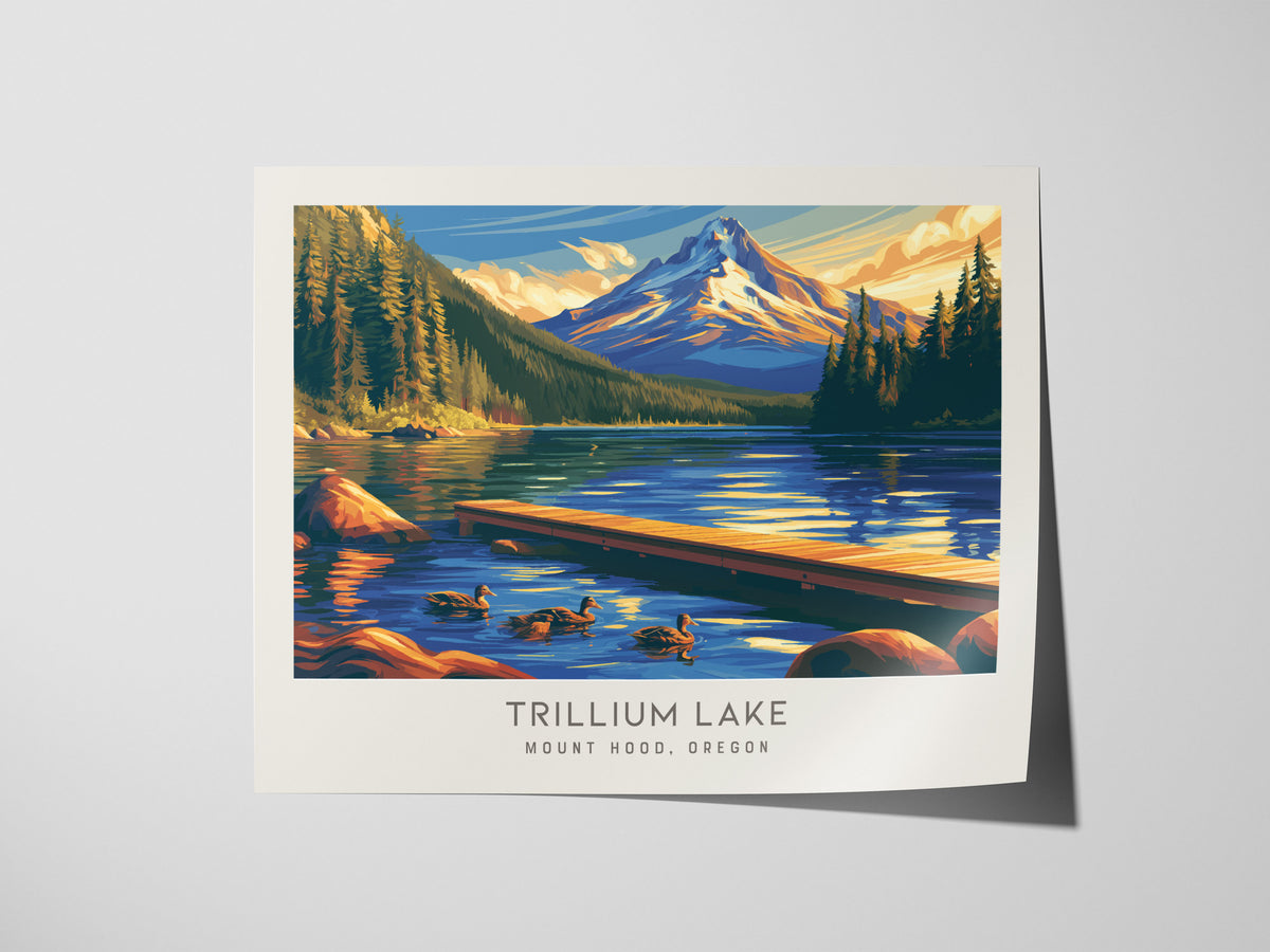 Trillium Lake Landscape Matte Border Poster | Mount Hood, Oregon Travel Gift Print — giclée print detail on matte paper