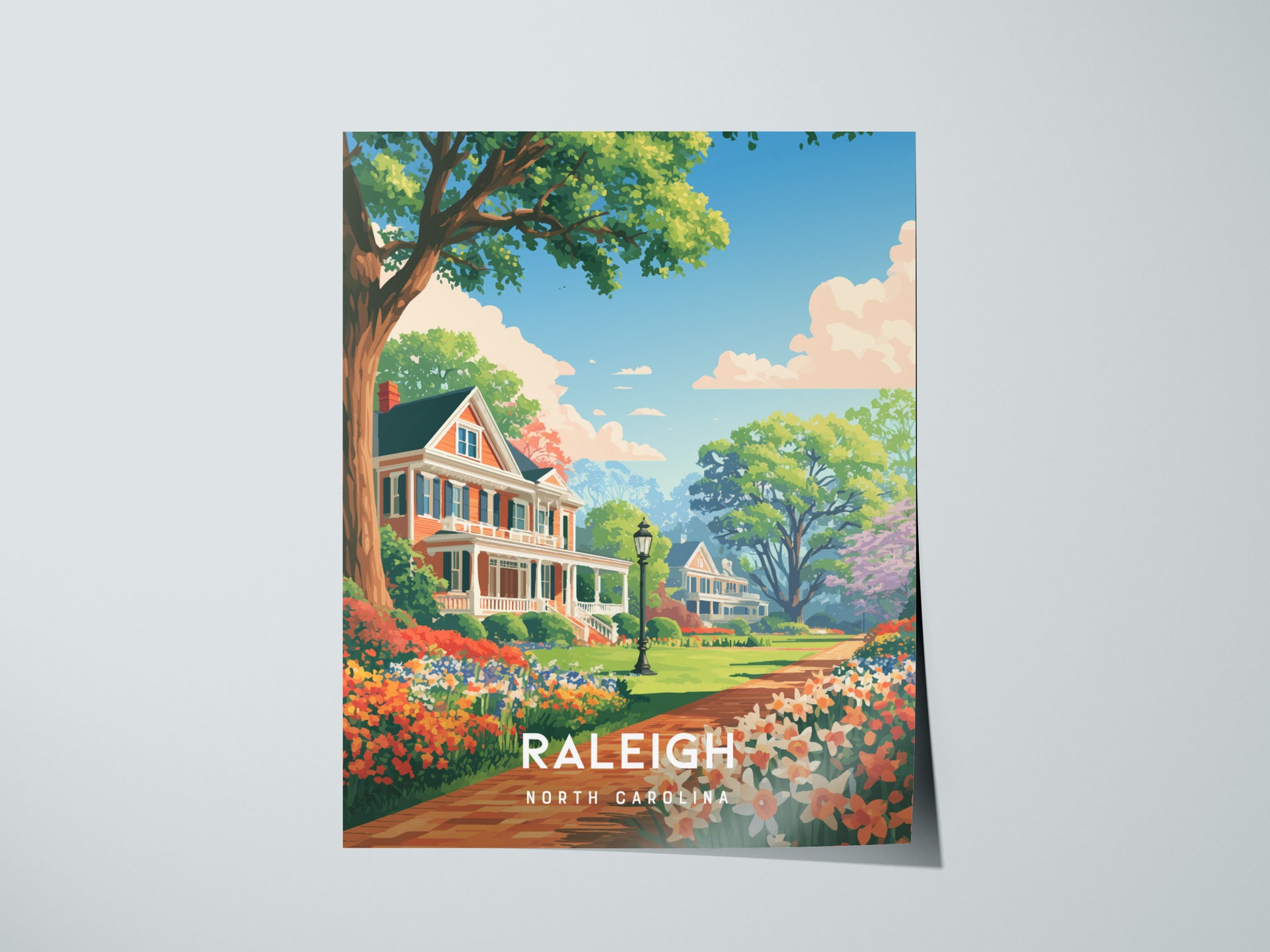 Raleigh, North Carolina Poster | Oak City Skyline Destination Print Wall Art — giclée print detail on matte paper