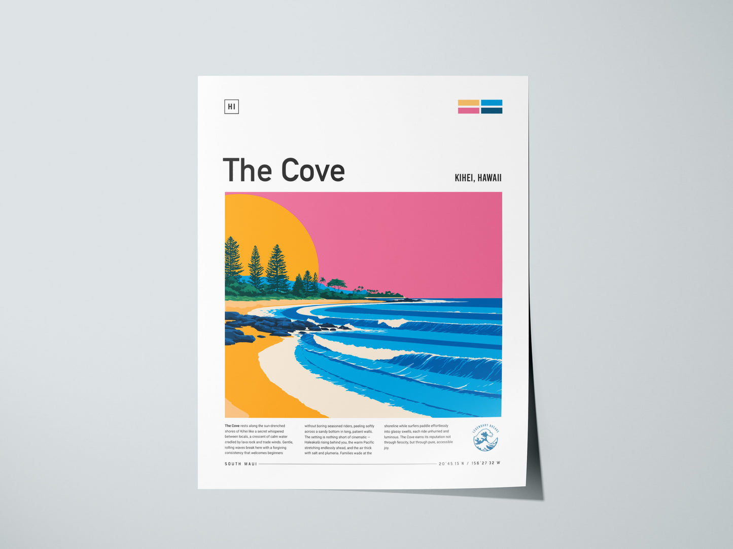 The Cove, Hawaii Poster | Tropical Surf Paradise Cove Wall Art — giclée print detail on matte paper