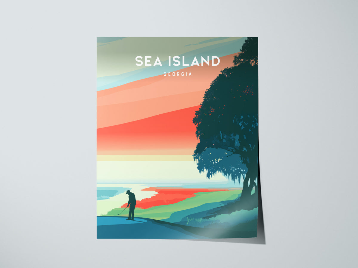 Sea Island, Georgia Poster | Golden Marshes & Fairways Golf Wall Art — giclée print detail on matte paper