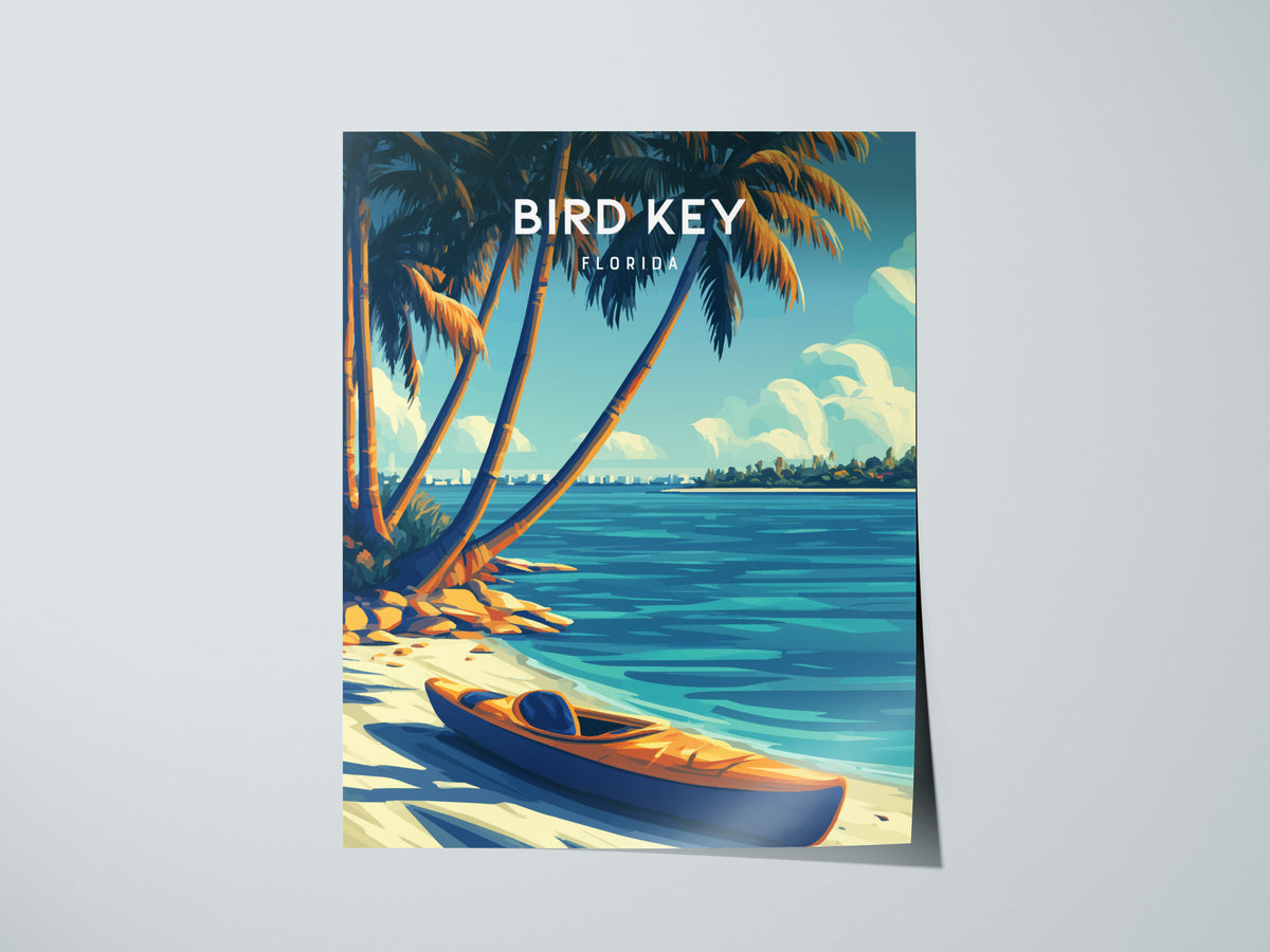 Bird Key Park, Florida Poster | Tropical Waterfront Serenity Wall Art — giclée print detail on matte paper