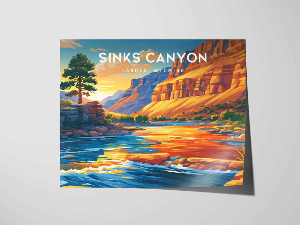 Sinks Canyon Landscape Poster | Lander, Wyoming Mountain Wilderness Vacation Wall Art — giclée print detail on matte paper