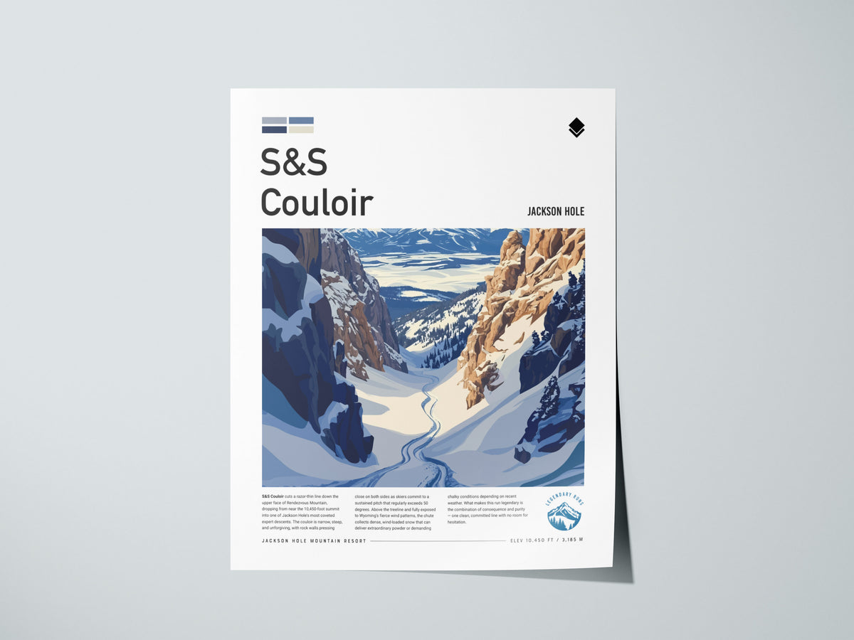 S&S Couloir, Jackson Hole Poster | Steep Chute Alpine Print Wall Art — giclée print detail on matte paper