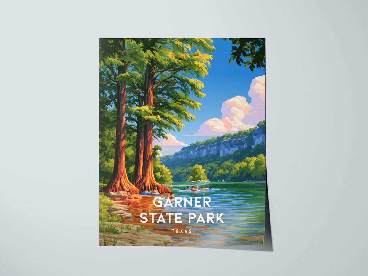 Garner State Park, Texas Poster | Hill Country River Destination Print Wall Art — giclée print detail on matte paper