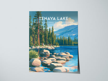 Tenaya Lake, Yosemite National Park, California Poster | Mountain Lake Vacation Wall Art — giclée print detail on matte paper