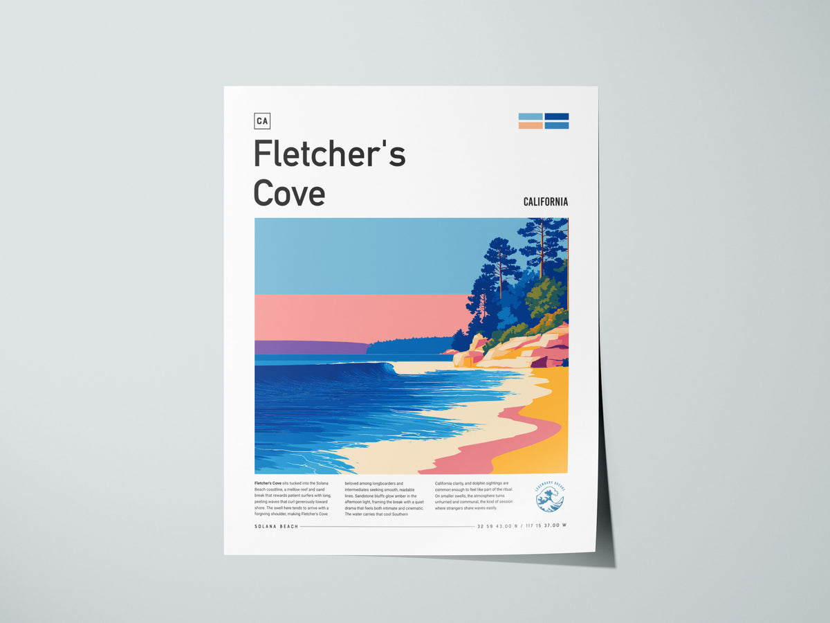 Fletcher's Cove Poster | Surf Break & Coastal Cliffs Wall Art — giclée print detail on matte paper