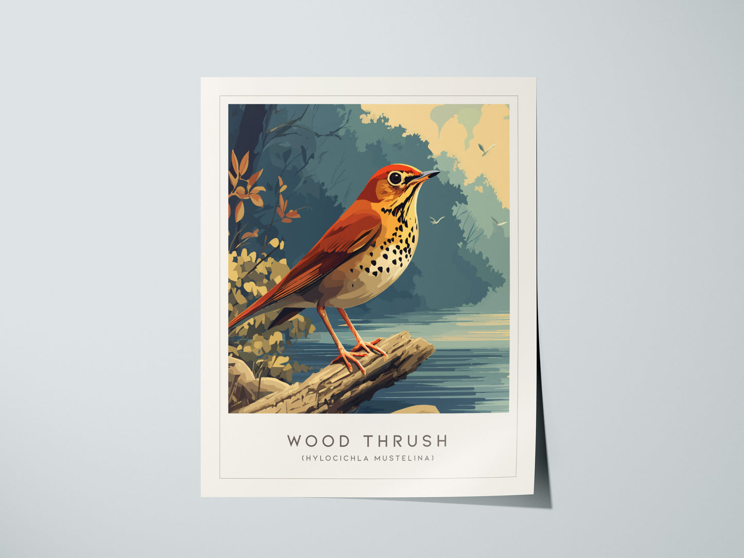 Wood Thrush Poster | Forest Songbird Nature Illustration Wall Art — giclée print detail on matte paper