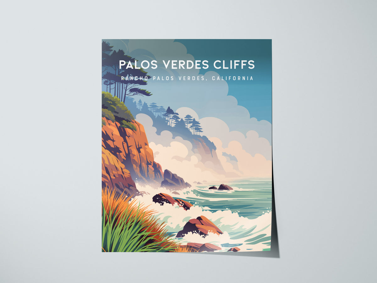 Palos Verdes Cliffs, California Poster | Dramatic Coastal Bluffs Wall Art — giclée print detail on matte paper