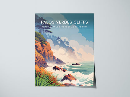 Palos Verdes Cliffs, California Poster | Dramatic Coastal Bluffs Wall Art — giclée print detail on matte paper
