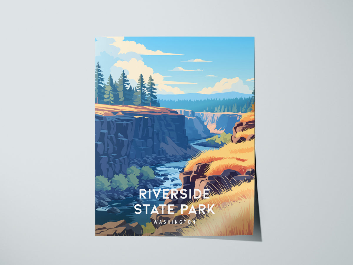 Riverside State Park, Washington Poster | Scenic River Trail Destination Print Wall Art — giclée print detail on matte paper