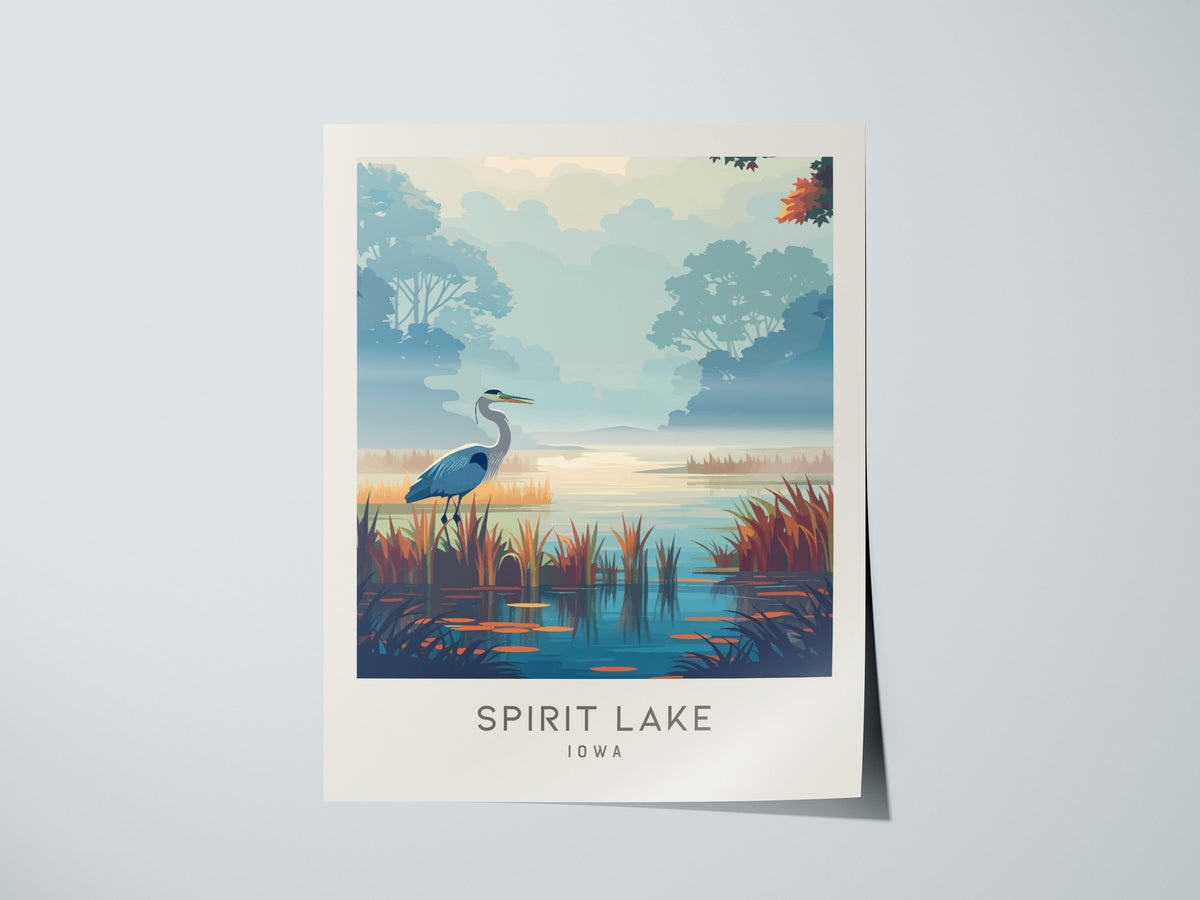 Spirit Lake Matte Border Poster | Iowa Travel Wall Art — giclée print detail on matte paper