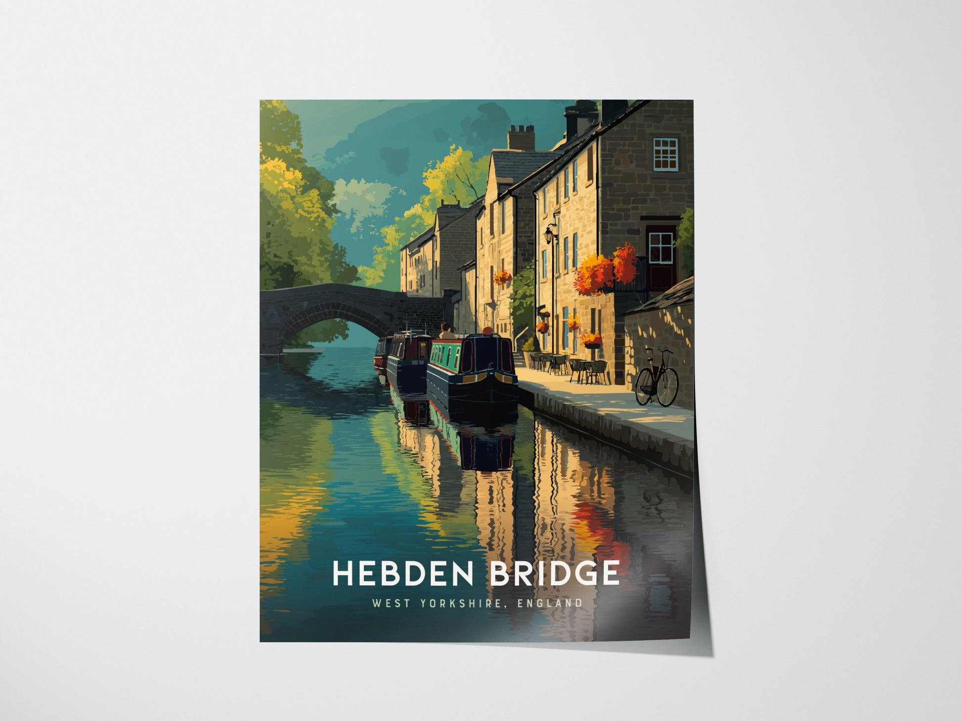 Hebden Bridge Poster | West Yorkshire England Canal Wall Art