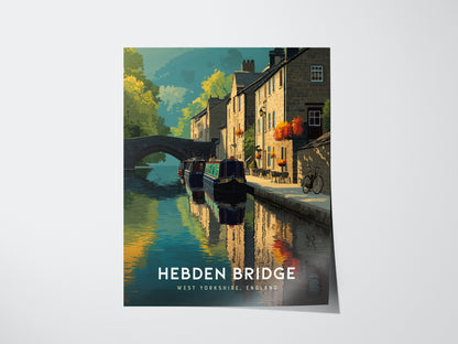 Hebden Bridge Poster | West Yorkshire England Canal Wall Art