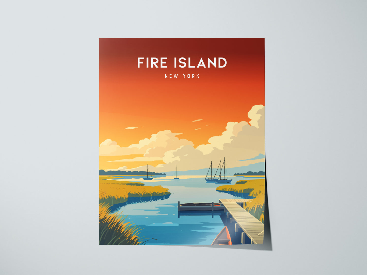 Fire Island, New York Poster | Dunes & Lighthouse Seaside Wall Art — giclée print detail on matte paper