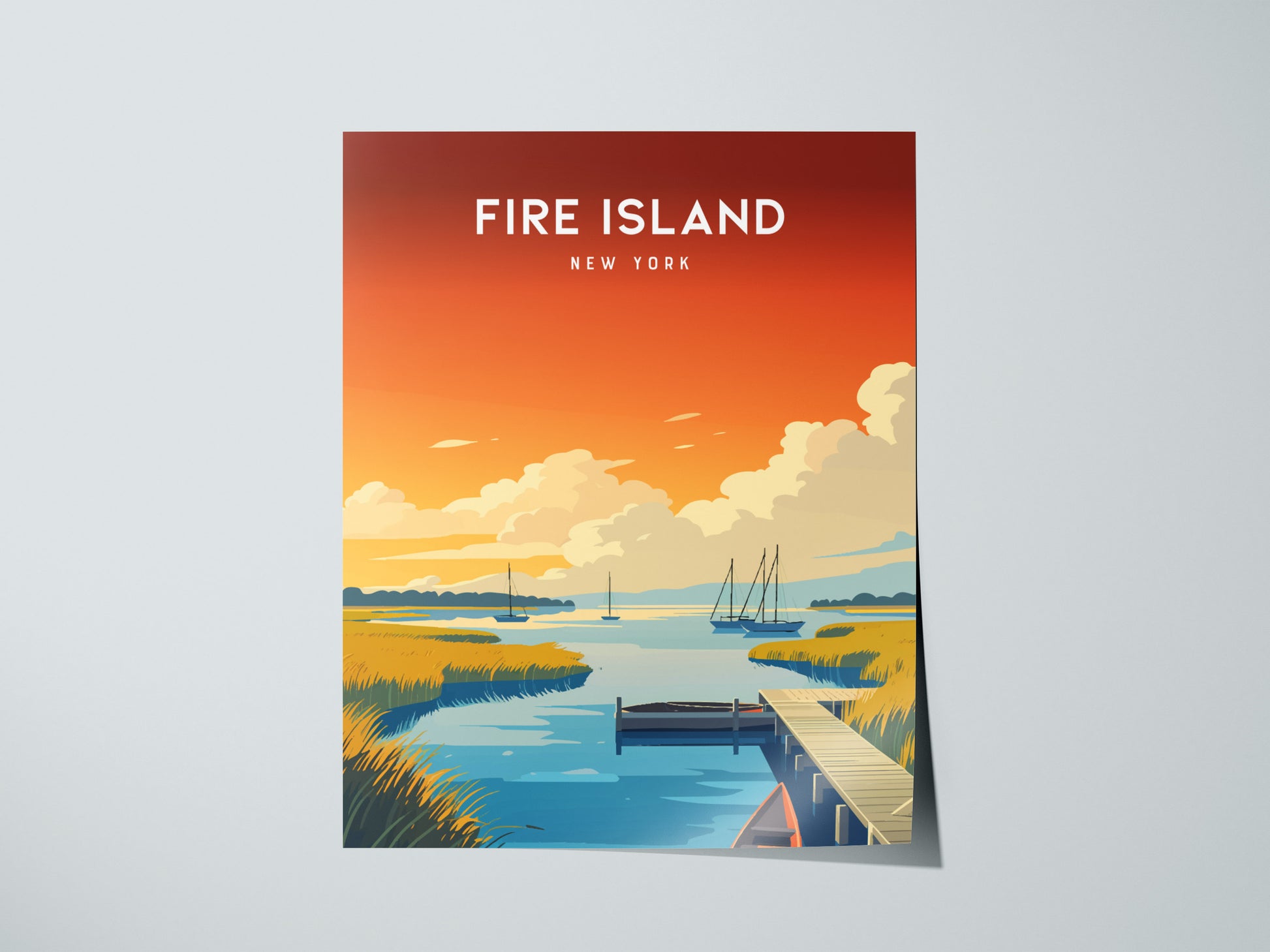 Fire Island, New York Poster | Dunes & Lighthouse Seaside Wall Art — giclée print detail on matte paper