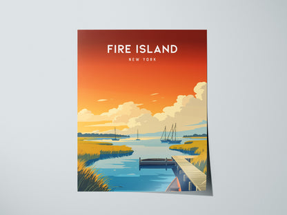 Fire Island, New York Poster | Dunes & Lighthouse Seaside Wall Art — giclée print detail on matte paper